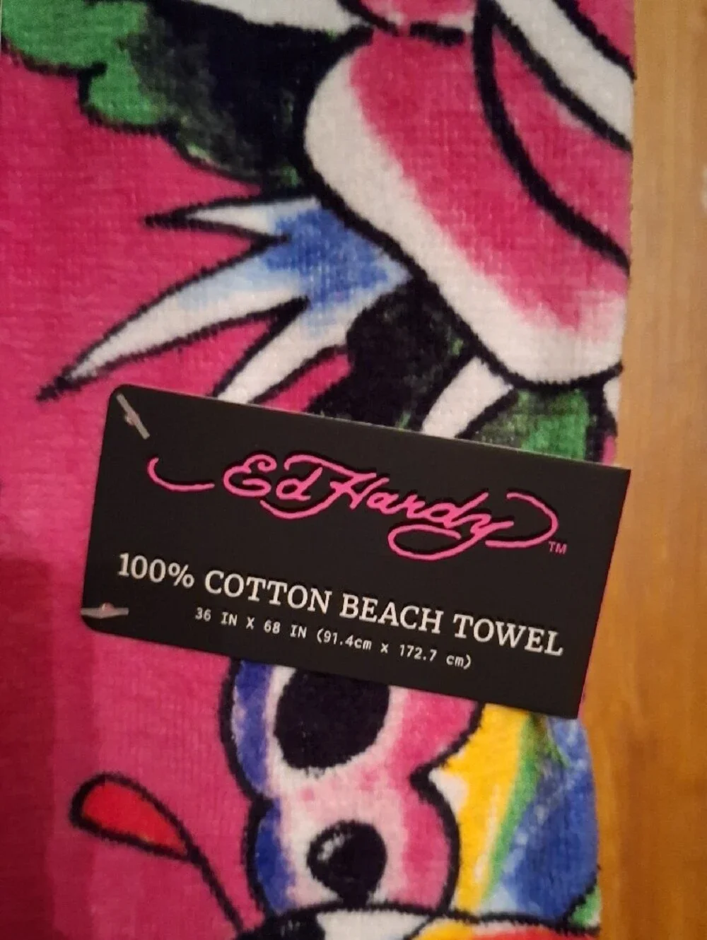 Ed Hardy Hot Pink Skull & Rose Cotton Beach Towel